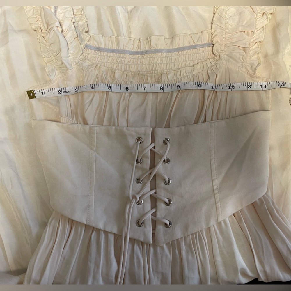 CIDER,SOLID RUFFLES LACE UP MAXI DRESS - Picture 10 of 10